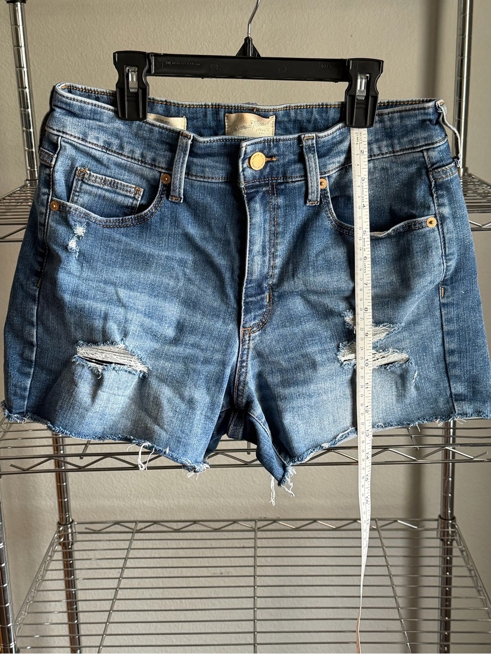 Universal Thread Distressed Raw-Hem Denim Shorts - Blue